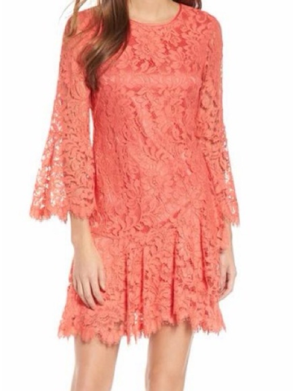 Eliza J Coral Lace Mini Dress with Bell Sleeves
